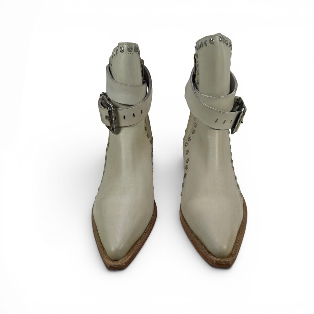 Free People Billy Western Bootie Womens 7 EU 37.5 Ivory Studded Leather Zip - Picture 9 of 14